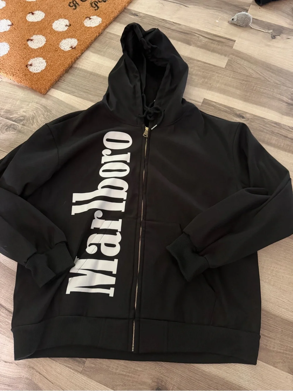 Marlboro Black Hooded Zip Jacket with White Logo